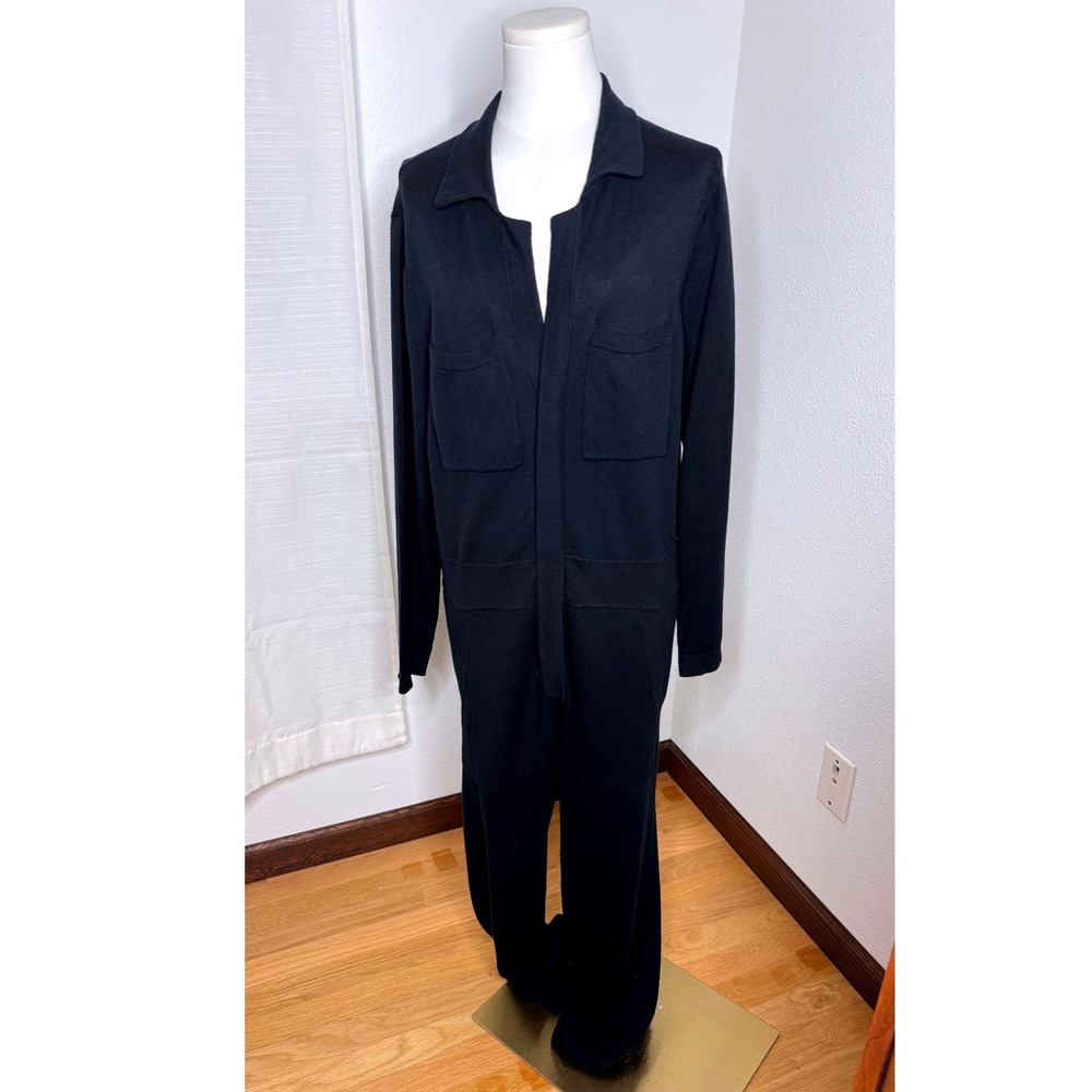 NakedCashmere Black Organic Cotton Cashmere Utility Jumpsuit L NWOT - Picture 2 of 6